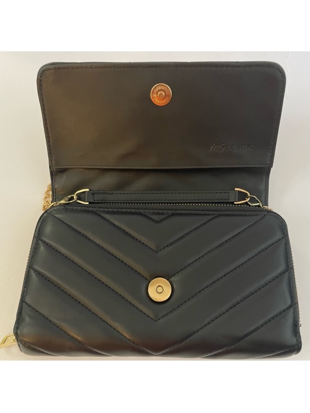 Black Quilted Leather Crossbody with Gold Chain - Picture 6 of 16